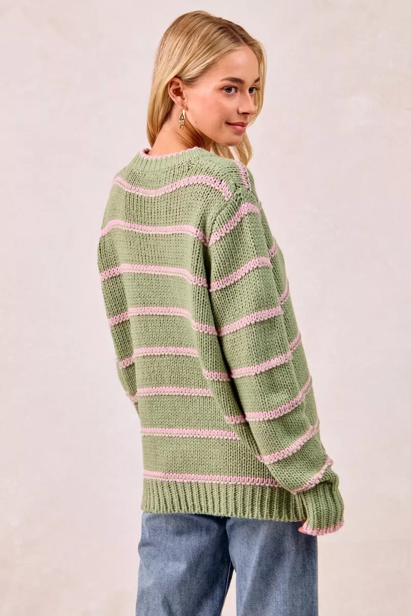 BiBi Striped Long Sleeve Sweater - Bitsy Gypsy Boutique