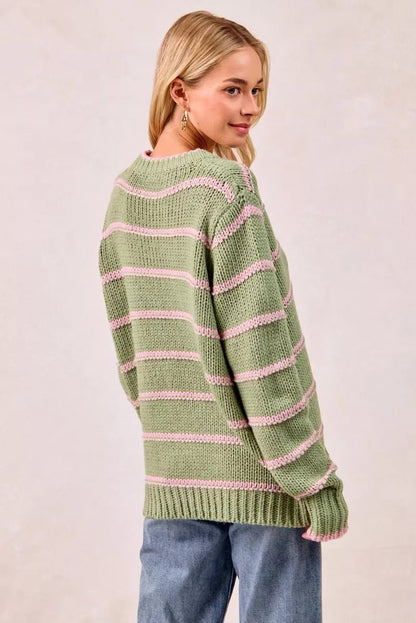 BiBi Striped Long Sleeve Sweater - Bitsy Gypsy Boutique