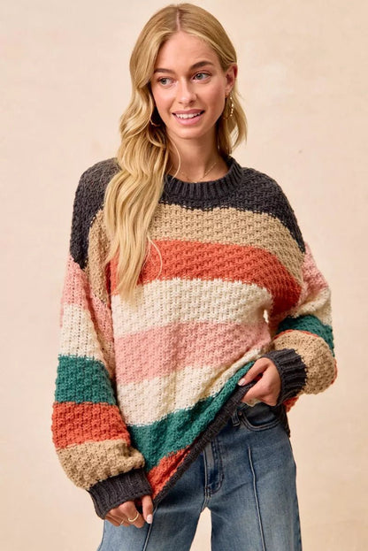 BiBi Stripes Color Block Chunky Sweater - Bitsy Gypsy Boutique