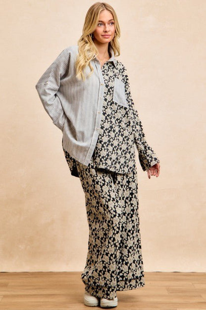 BiBi Stripes Jacquard Floral Mix And Match Shirt Top - Bitsy Gypsy Boutique