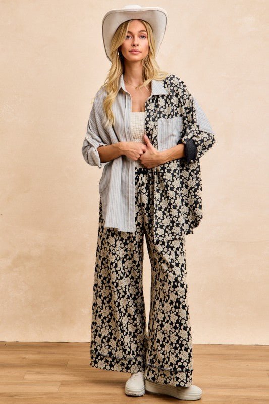 BiBi Stripes Jacquard Floral Mix And Match Shirt Top - Bitsy Gypsy Boutique