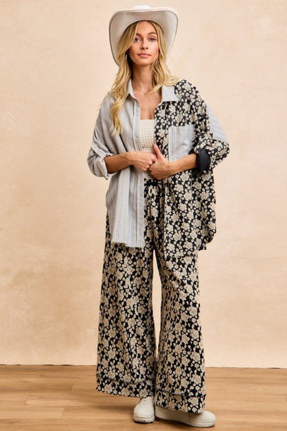 BiBi Stripes Jacquard Floral Mix And Match Shirt Top - Bitsy Gypsy Boutique