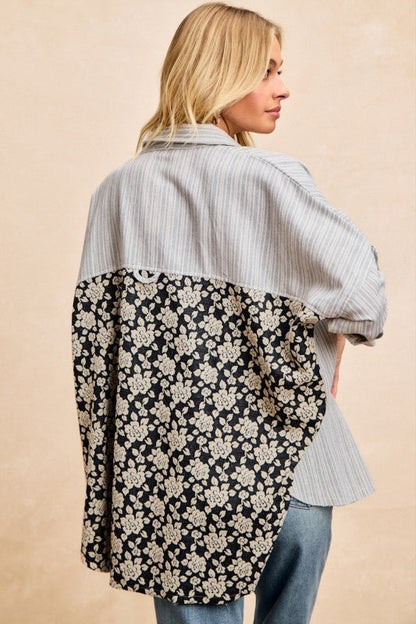 BiBi Stripes Jacquard Floral Mix And Match Shirt Top - Bitsy Gypsy Boutique
