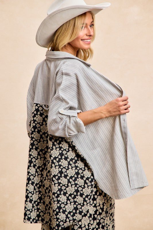 BiBi Stripes Jacquard Floral Mix And Match Shirt Top - Bitsy Gypsy Boutique