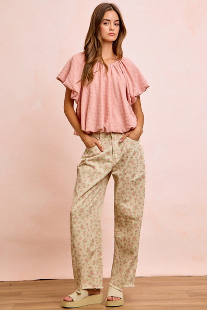 BiBi Stripes Textured Shirred Neckline Bubble Hem Top - Bitsy Gypsy Boutique