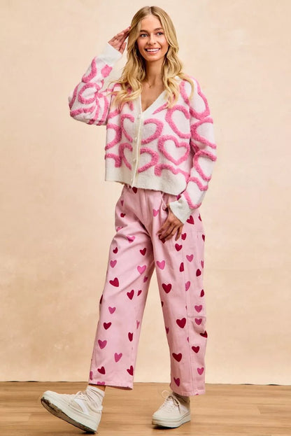 BiBi Textured Heart Buttoned V Neck Cardigan - Bitsy Gypsy Boutique