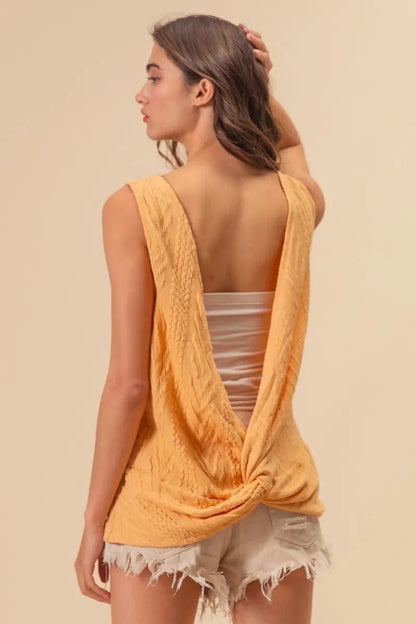 BiBi Textured Sweather Knit Twist Back Sleeveless Top - Bitsy Gypsy Boutique