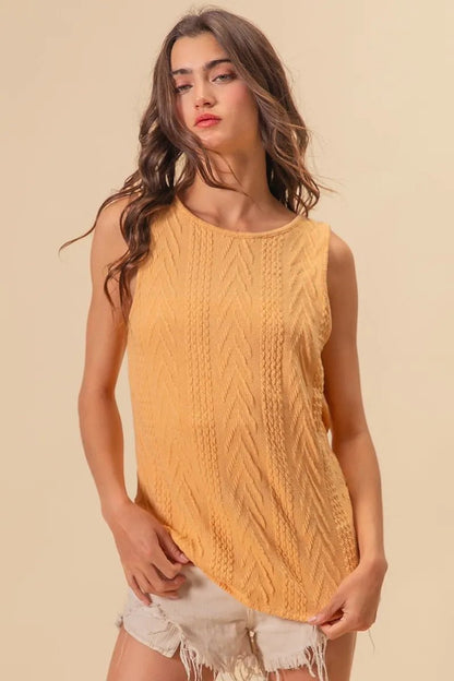 BiBi Textured Sweather Knit Twist Back Sleeveless Top - Bitsy Gypsy Boutique