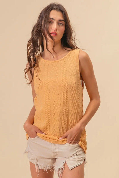 BiBi Textured Sweather Knit Twist Back Sleeveless Top - Bitsy Gypsy Boutique