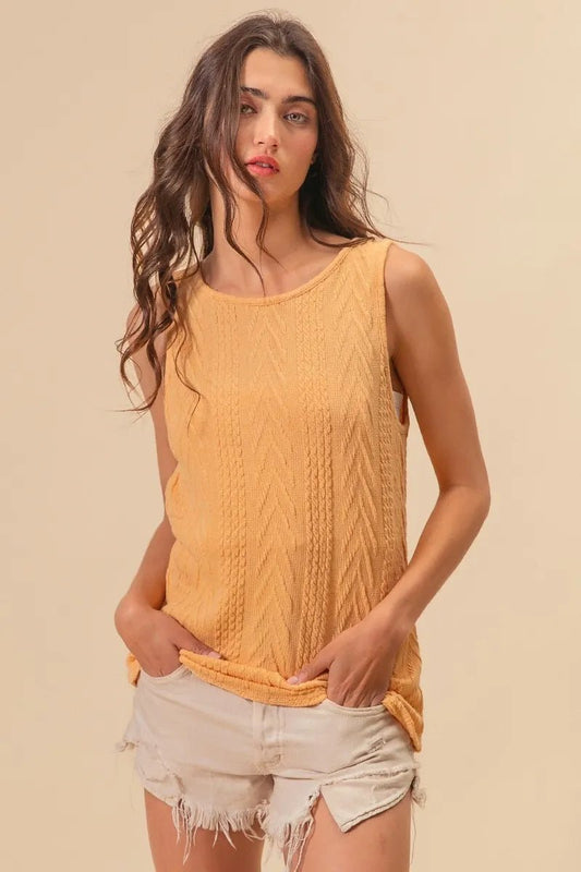 BiBi Textured Sweather Knit Twist Back Sleeveless Top - Bitsy Gypsy Boutique