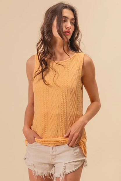 BiBi Textured Sweather Knit Twist Back Sleeveless Top - Bitsy Gypsy Boutique