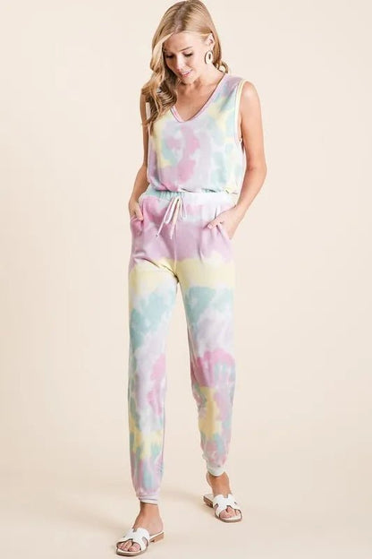 BiBi Tie Dye French Terry Casual Pants - Bitsy Gypsy Boutique