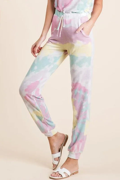 BiBi Tie Dye French Terry Casual Pants - Bitsy Gypsy Boutique