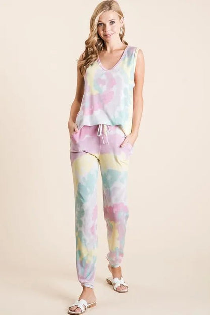 BiBi Tie Dye French Terry Casual Pants - Bitsy Gypsy Boutique
