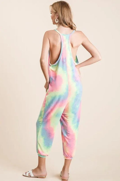 BiBi Tie Dye French Terry Mid - Length Casual Jumpsuit - Bitsy Gypsy Boutique