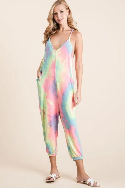 BiBi Tie Dye French Terry Mid - Length Casual Jumpsuit - Bitsy Gypsy Boutique