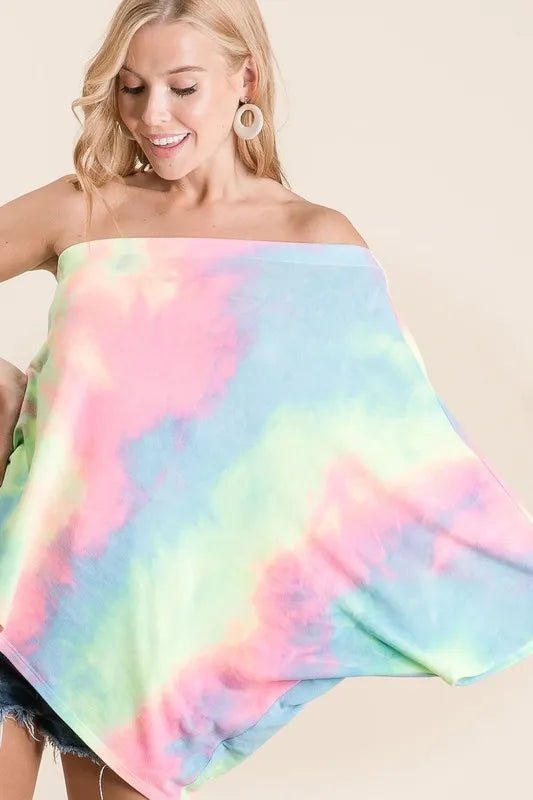 BiBi Tie Dye French Terry One Shoulder Top with Dolman - Bitsy Gypsy Boutique