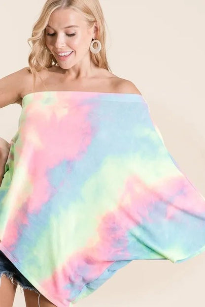 BiBi Tie Dye French Terry One Shoulder Top with Dolman - Bitsy Gypsy Boutique