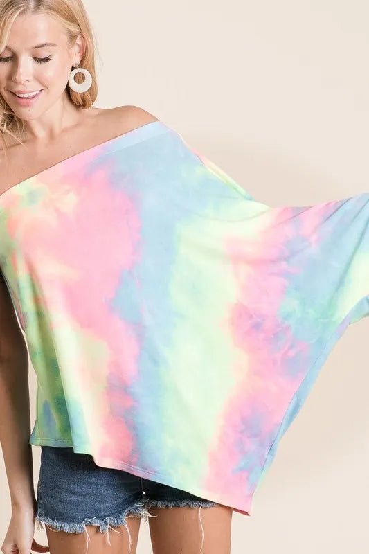 BiBi Tie Dye French Terry One Shoulder Top with Dolman - Bitsy Gypsy Boutique