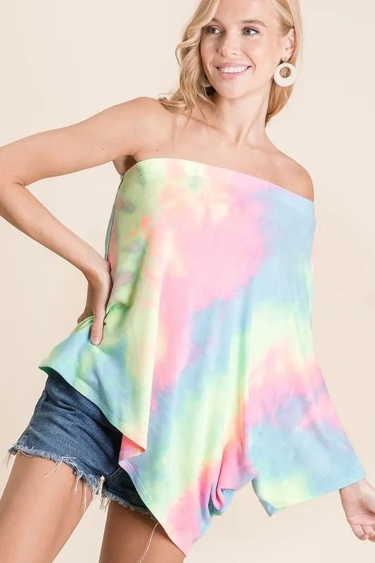 BiBi Tie Dye French Terry One Shoulder Top with Dolman - Bitsy Gypsy Boutique