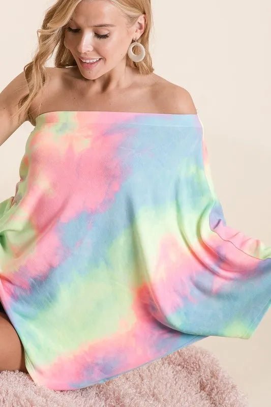 BiBi Tie Dye French Terry One Shoulder Top with Dolman - Bitsy Gypsy Boutique