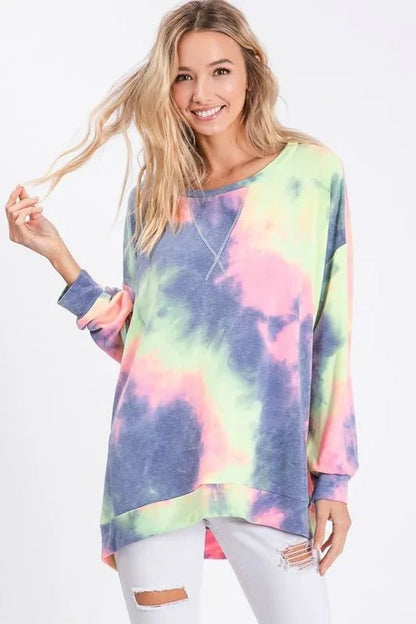 BiBi Tie Dye French Terry Print Top - Bitsy Gypsy Boutique