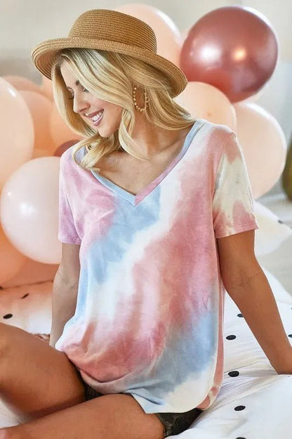 BiBi Tie Dye French Terry V Neck Top - Bitsy Gypsy Boutique