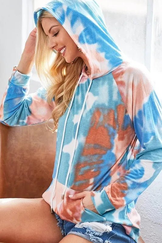 BiBi Tie Dye Jersey Knit Hoodie With Kangaroo Pocket - Bitsy Gypsy Boutique