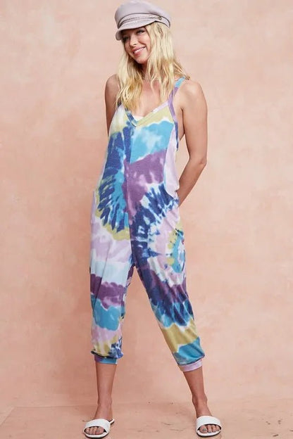 BiBi Tie Dye Knit Mid - length Casual Jumpsuit - Bitsy Gypsy Boutique