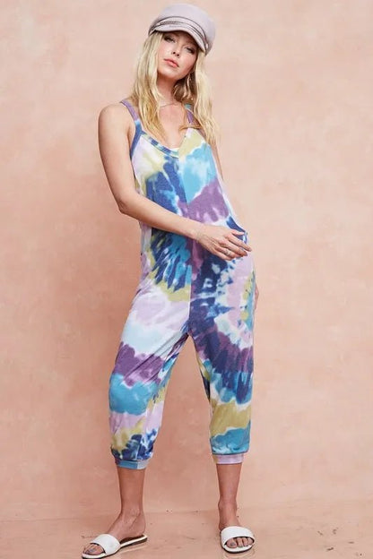 BiBi Tie Dye Knit Mid - length Casual Jumpsuit - Bitsy Gypsy Boutique