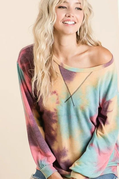 BiBi Tie Dye Print French Terry Sweatshirt - Bitsy Gypsy Boutique