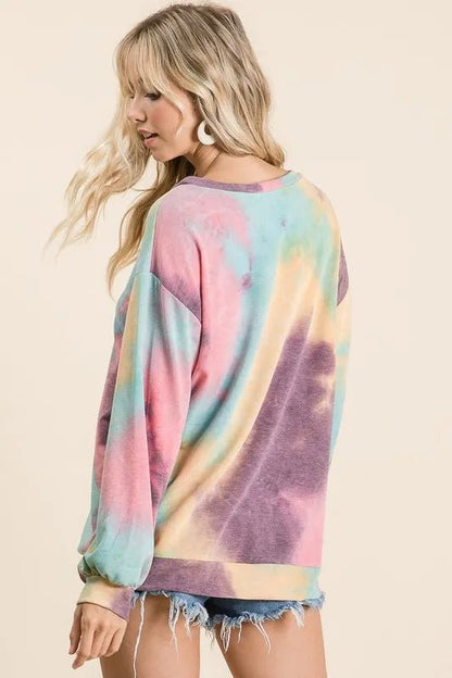 BiBi Tie Dye Print French Terry Sweatshirt - Bitsy Gypsy Boutique