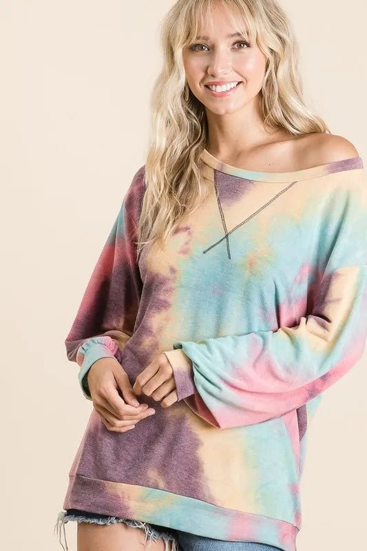 BiBi Tie Dye Print French Terry Sweatshirt - Bitsy Gypsy Boutique