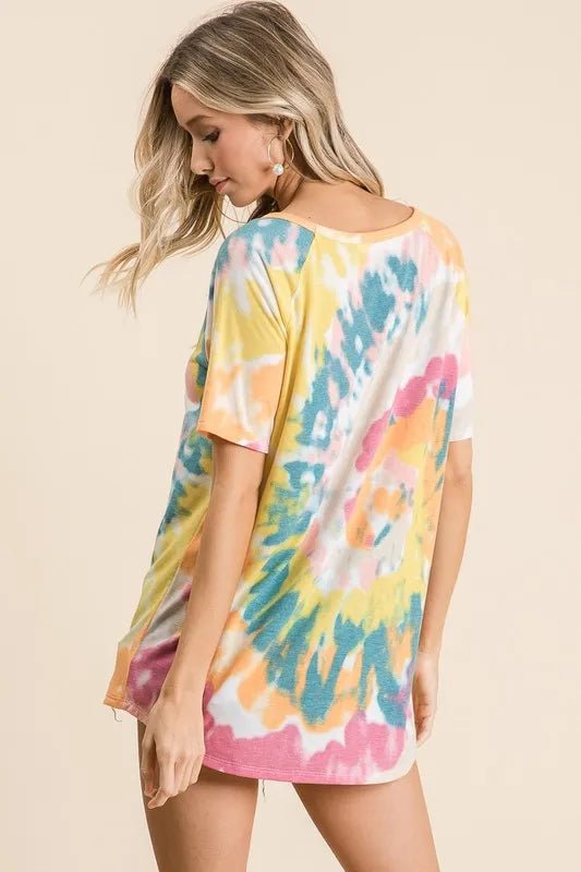 BiBi Tie Dye Print Short Sleeve T-Shirt with Raglan Sleeves - Bitsy Gypsy Boutique