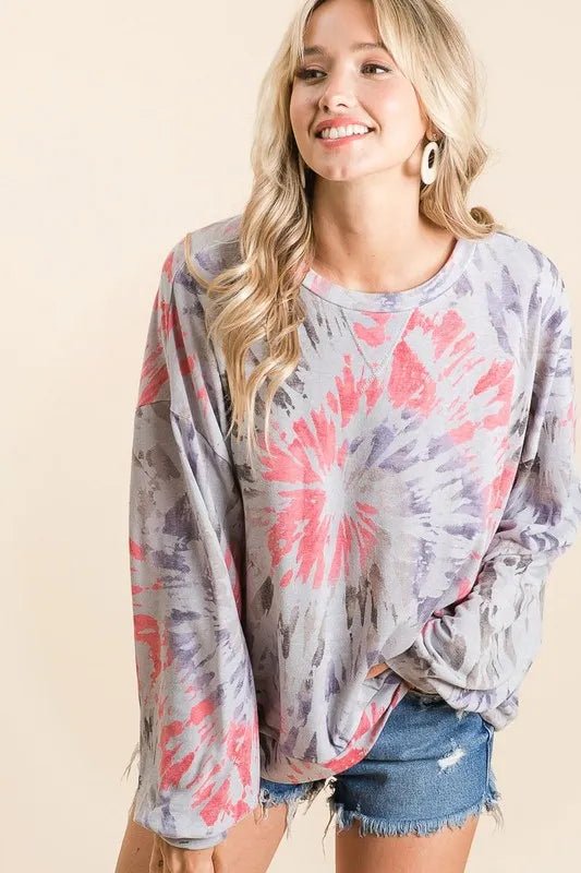 BiBi Tie Dye Print Terry Pull Over - Bitsy Gypsy Boutique