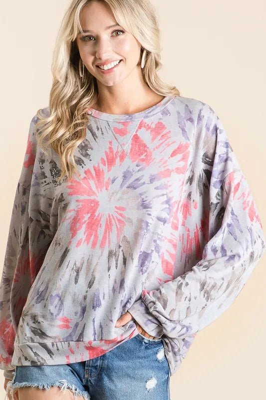 BiBi Tie Dye Print Terry Pull Over - Bitsy Gypsy Boutique
