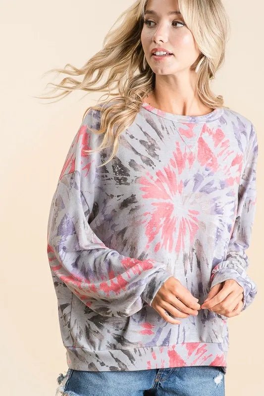 BiBi Tie Dye Print Terry Pull Over - Bitsy Gypsy Boutique