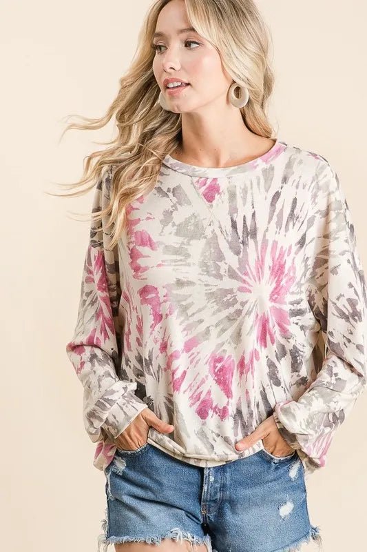 BiBi Tie Dye Print Terry Pull Over - Bitsy Gypsy Boutique