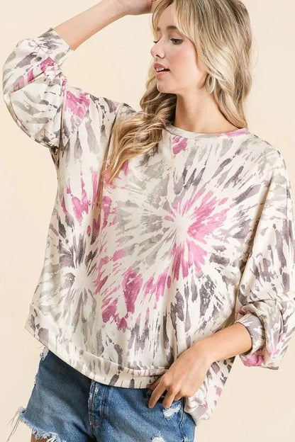 BiBi Tie Dye Print Terry Pull Over - Bitsy Gypsy Boutique