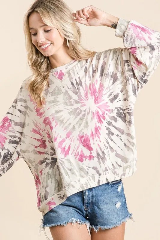 BiBi Tie Dye Print Terry Pull Over - Bitsy Gypsy Boutique