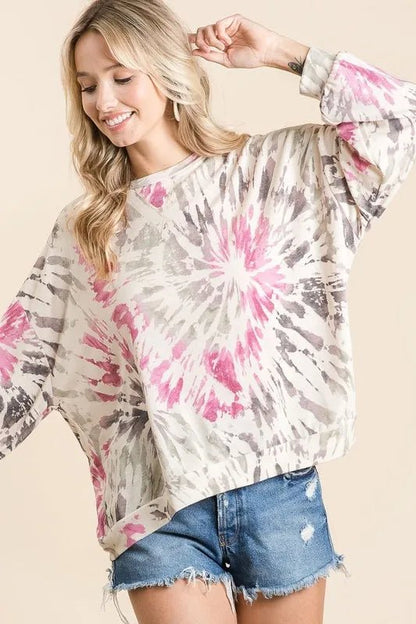 BiBi Tie Dye Print Terry Pull Over - Bitsy Gypsy Boutique