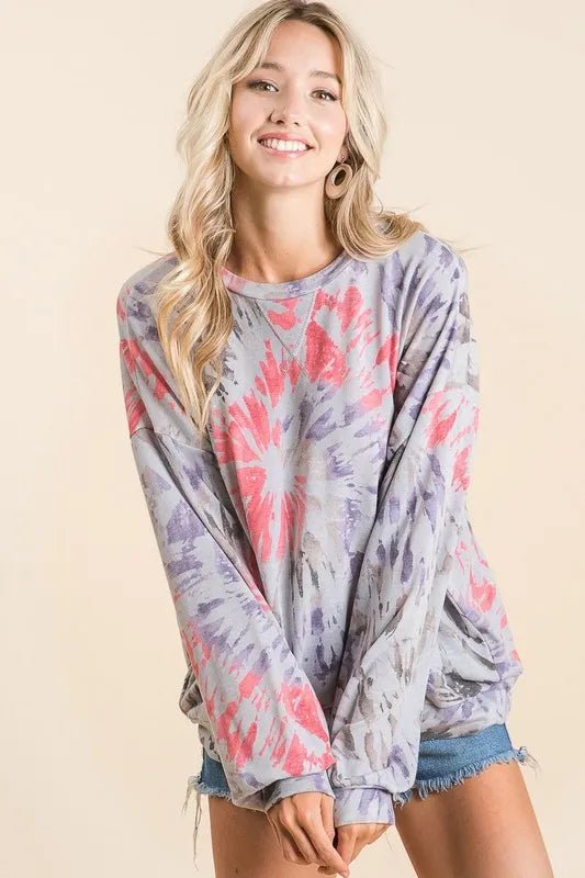 BiBi Tie Dye Print Terry Pull Over - Bitsy Gypsy Boutique