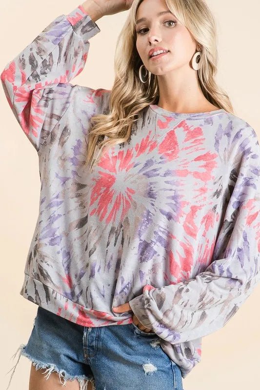 BiBi Tie Dye Print Terry Pull Over - Bitsy Gypsy Boutique