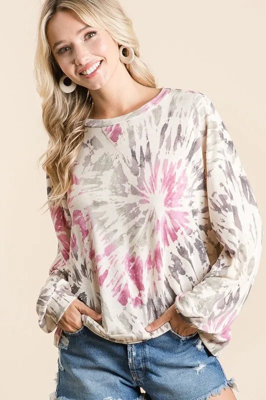 BiBi Tie Dye Print Terry Pull Over - Bitsy Gypsy Boutique