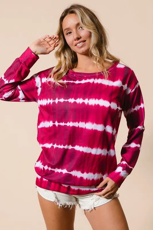 BiBi Tie Dye Print Terry Sweatshirt - Bitsy Gypsy Boutique