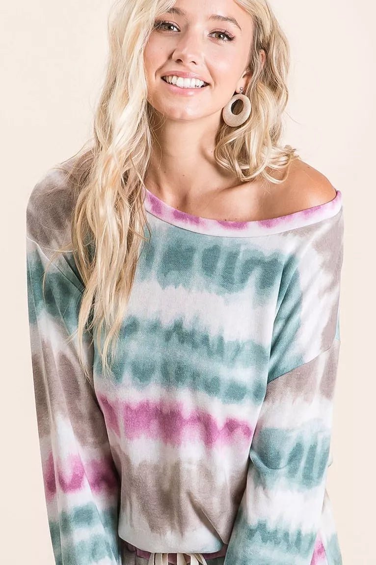 BiBi Tie Dye Print Terry Sweatshirt - Bitsy Gypsy Boutique