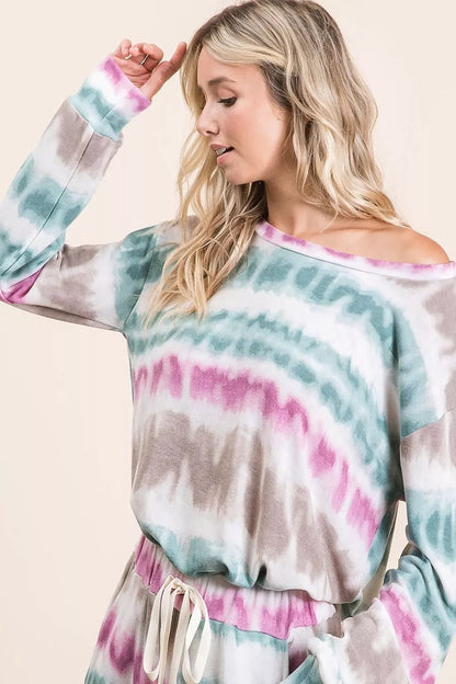 BiBi Tie Dye Print Terry Sweatshirt - Bitsy Gypsy Boutique