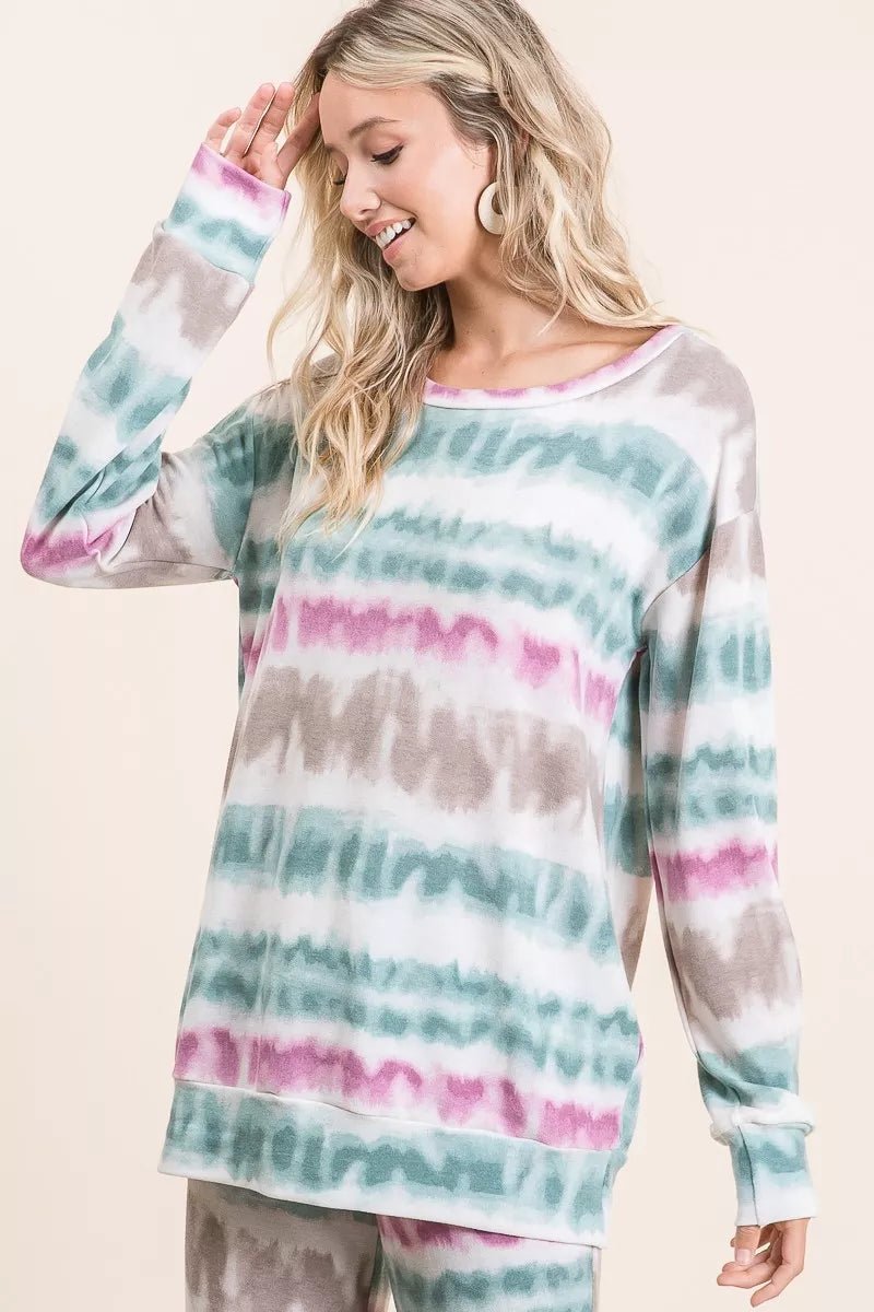 BiBi Tie Dye Print Terry Sweatshirt - Bitsy Gypsy Boutique