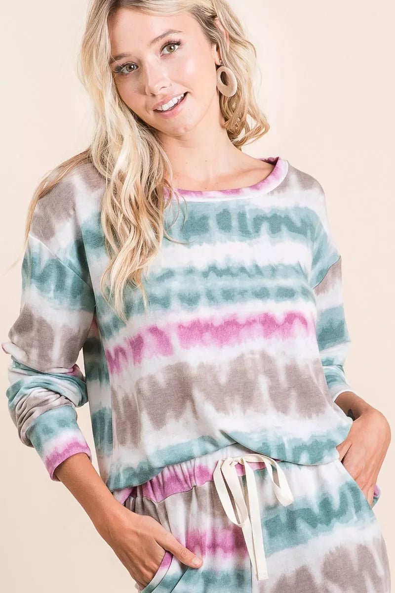 BiBi Tie Dye Print Terry Sweatshirt - Bitsy Gypsy Boutique