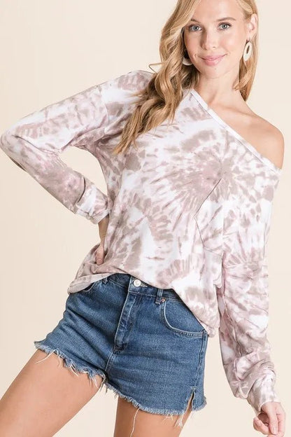 BiBi Tie Dye Print Terry Top with Front Patch Pocket - Bitsy Gypsy Boutique